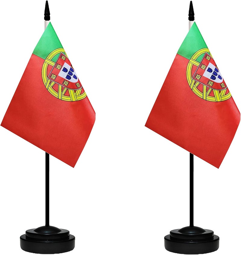 tibijoy Portuguese Flags Portugal Small Mini Desk Flags Set Small Mini Portuguese Flags Table Flag with 13" Black Pole, Black Base and Spear Top, Miniature Portugal Deluxe Desktop Flag, Home Decoration, Office Decoration, Festival Celebrations(12 Pack ) - Image 2